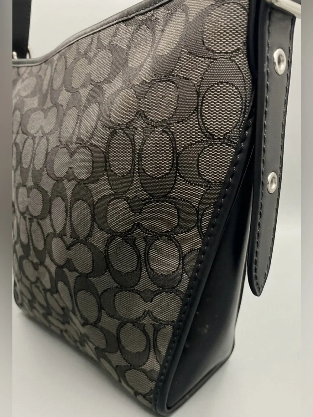 Coach Signature Jacquard Small Dufflette Crossbody Bag Black Grey 25697
